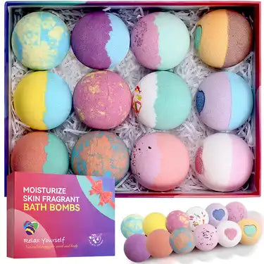 Coffret 12 Bombes de Bain Fizz Naturelles – Cadeau Relaxant pour Femme, Maman, Amie ou Petite Amie – Effet Spa à Domicile